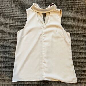 White Sleeveless Cut Out Mandarin Collar Blouse